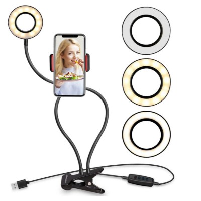 Portable Rechargeable USB Camera Smartphone Holder Clip Photography Video Mobile Phone LED Ring Selfie Light